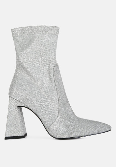 hustlers shimmer block heeled ankle boots by London Rag