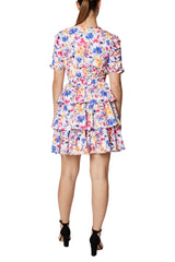 Laundry V-Neck Short Sleeve Elastic Waist Floral Print Tiered Woven Dress by Curated Brands