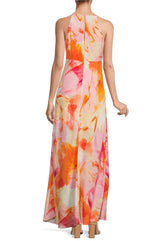 Laundry Halter Neck Sleeveless Tie Dye Print Zipper Back Linen Dress by Curated Brands