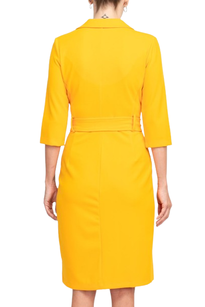 Sharagano Notched Collar 3/4 Sleeve Solid Belted Stretch Crepe Dress by Curated Brands