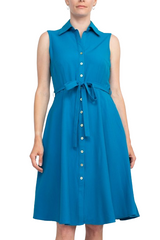 Sharagano Rayon Sleeveless Button Down Collar Shirt Dress With Pockets by Curated Brands