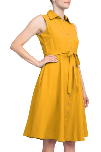 Sharagano Rayon Sleeveless Button Down Collar Shirt Dress With Pockets by Curated Brands