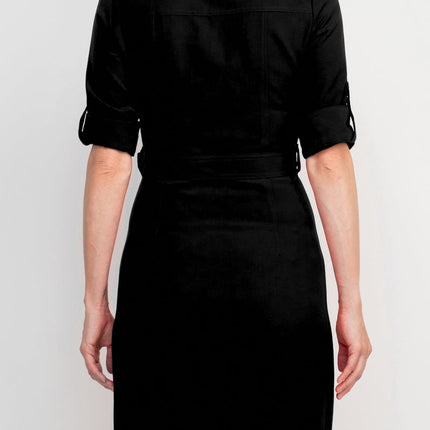 Sharagano Collared Short Sleeve Zipper Front Belted Solid Rayon Dress by Curated Brands