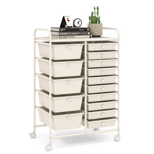 15-Drawer Utility Rolling Organizer Cart Multi-Use Storage-White