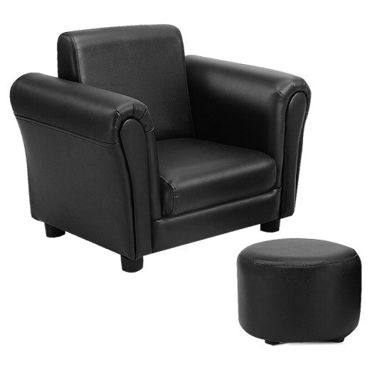 Black Kids Single Armrest Couch Sofa with Ottoman