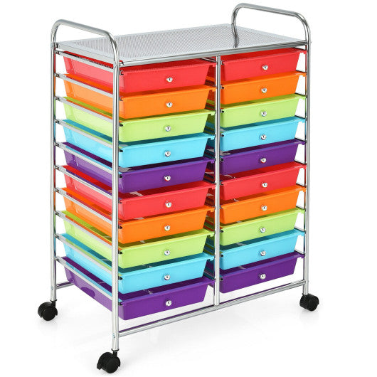 Multipurpose 20 Drawers Storage Rolling Cart Studio Organizer-Multicolor