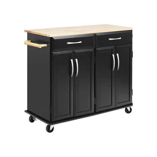 Wood Top Rolling Kitchen Trolley Island Cart Storage Cabinet