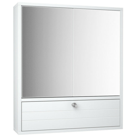 Double Door Wall-Mounted Bathroom Mirrored Medicine Cabinet-White