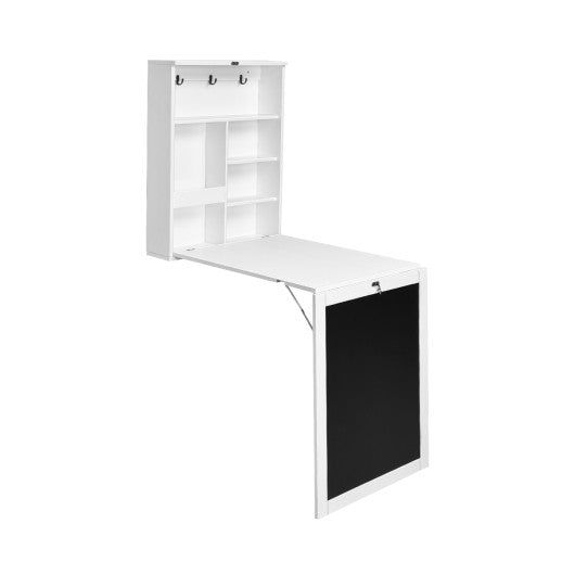 Convertible Wall Mounted Table with A Chalkboard-White