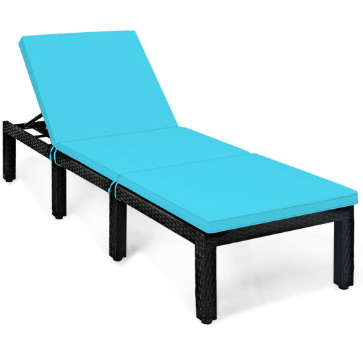 Patio Rattan Cushioned Height Adjustable Lounge Chair-Blue