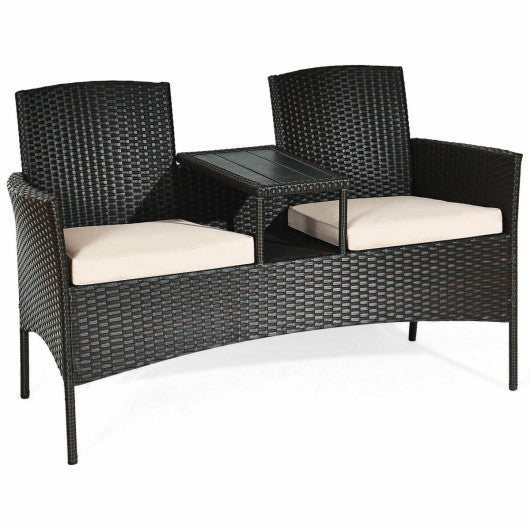 Modern Patio Conversation Set with Built-in Coffee Table and Cushions-Beige