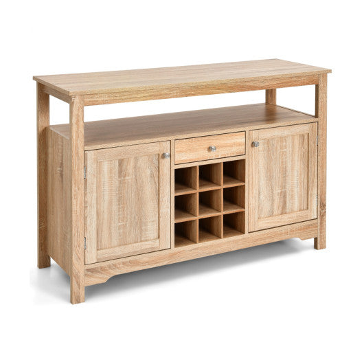 Server Buffet Sideboard With Wine Rack and Open Shelf-Natural