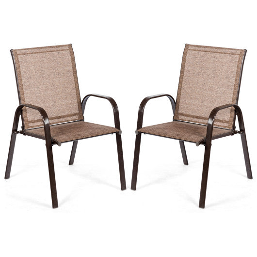 2 Pcs Patio Chairs Outdoor Dining Chair with Armrest-Brown