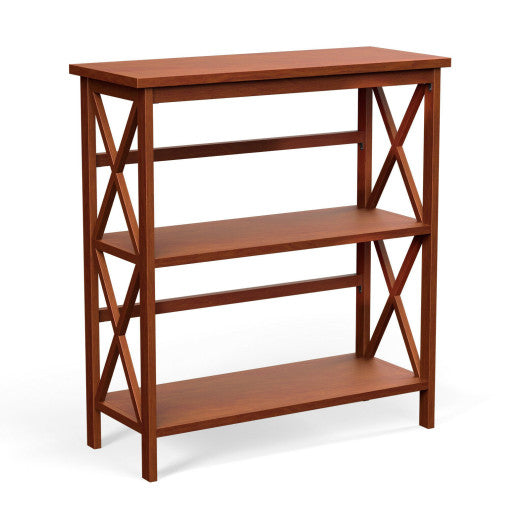 3-Tier Wooden Multi-Functional X-Design Etagere Storage Bookshelf-Natural