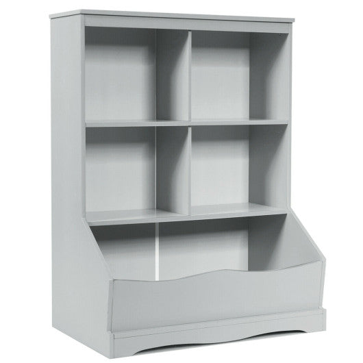 3-Tier Children's Multi-Functional Bookcase Toy Storage Bin Floor Cabinet-Gray