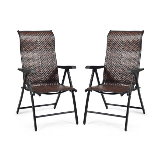 2 Pieces Patio Rattan Folding Reclining Chair