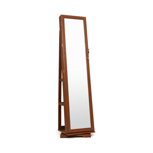 360° Rotatable 2-in-1 Lockable Jewelry Cabinet with Full-Length Mirror-Brown