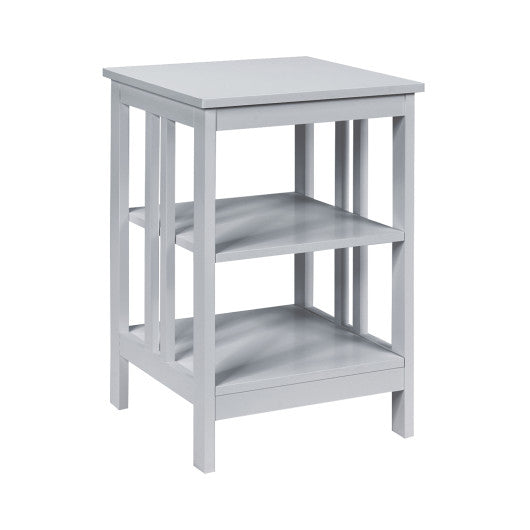 2 Pieces 3-Tier Nightstand with Reinforced Bars and Stable Structure-Gray