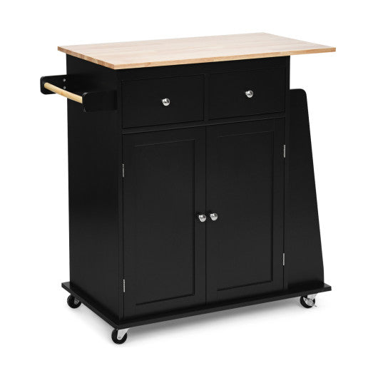 Rubber Wood Countertop Rolling Kitchen Island Cart-Black