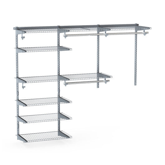 Adjustable Closet Organizer Kit with Shelves and Hanging Rods for 4 to 6 Feet-Gray