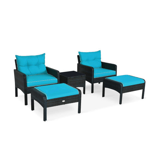 5 Pieces Patio Rattan Furniture Set Sofa