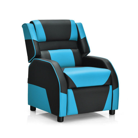 Kids Youth PU Leather Gaming Sofa Recliner with Headrest and Footrest-Blue