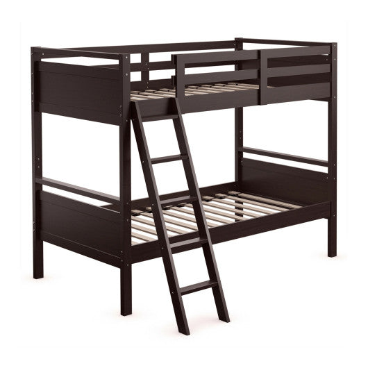 Twin Over Twin Bunk Bed Convertible 2 Individual Beds Wooden-Espresso