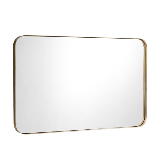 32 Inch x 20 Inch Metal Frame Wall-Mounted Rectangle Mirror-Golden