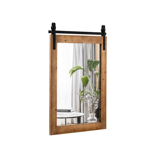 30 x 22 Inch Wall Mount Mirror with Wood Frame-Brown