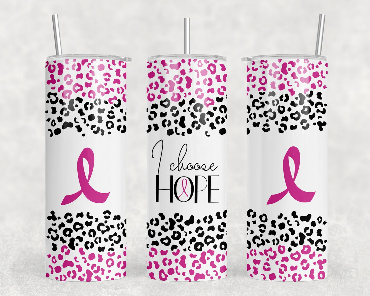 I Choose Hope Pink Ribbon - 20 oz Steel Skinny Tumbler - Optional Blue Tooth Speaker - Speaker Color will Vary by Rowdy Ridge Co