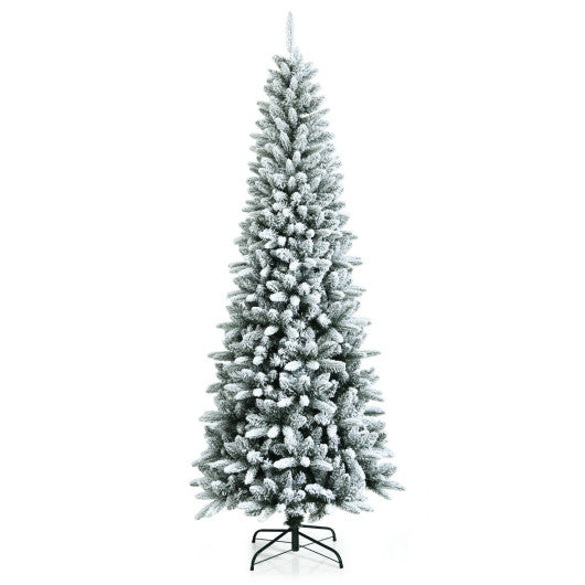 Snow-Flocked Hinged Artificial Christmas Pencil Tree with Mixed Tips-7.5 ft