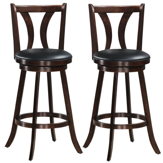 Set of 2 Swivel Bar Stools 29.5 Inch Bar Height Chairs with Rubber Wood Legs-29.5 Inch