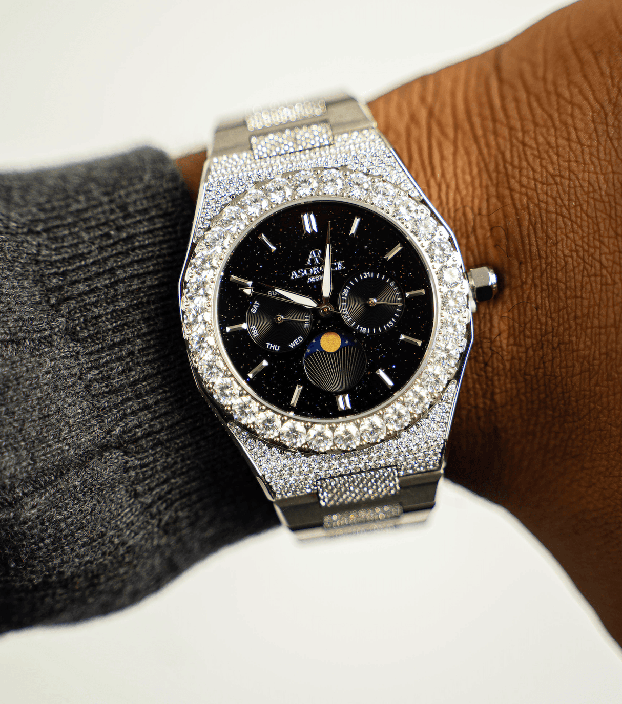 Iced transporter - Big diamond bezel - Half iced strap by ASOROCK WATCHES