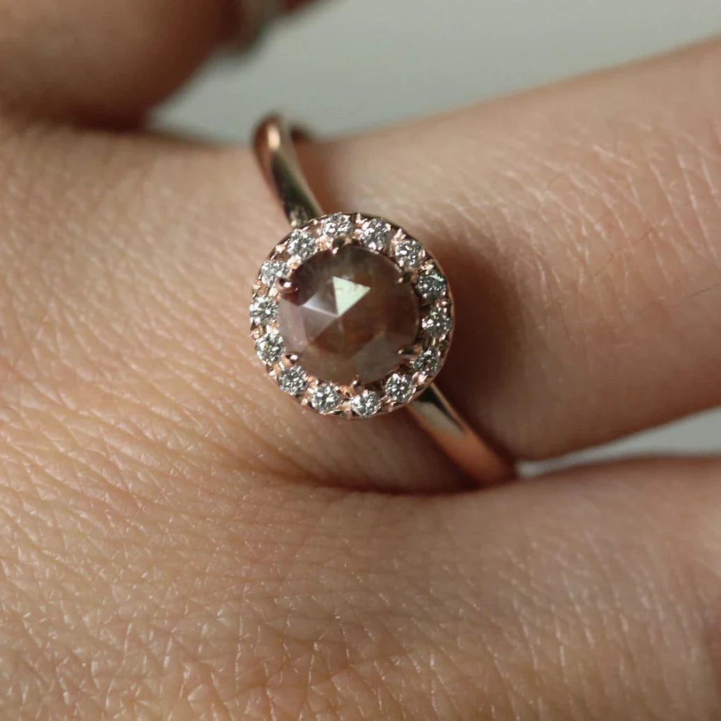 Brown Salt & Pepper Rose Cut Diamond Engagement Ring by VicStoneNYC Fine Jewelry