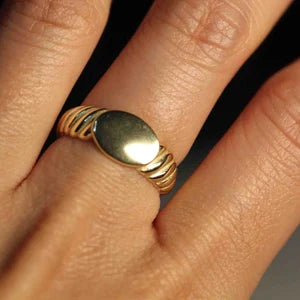 14k Engraving Oval Signet Gold Ring by VicStoneNYC Fine Jewelry