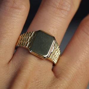 10k Solid Gold Bold Signet Ring by VicStoneNYC Fine Jewelry