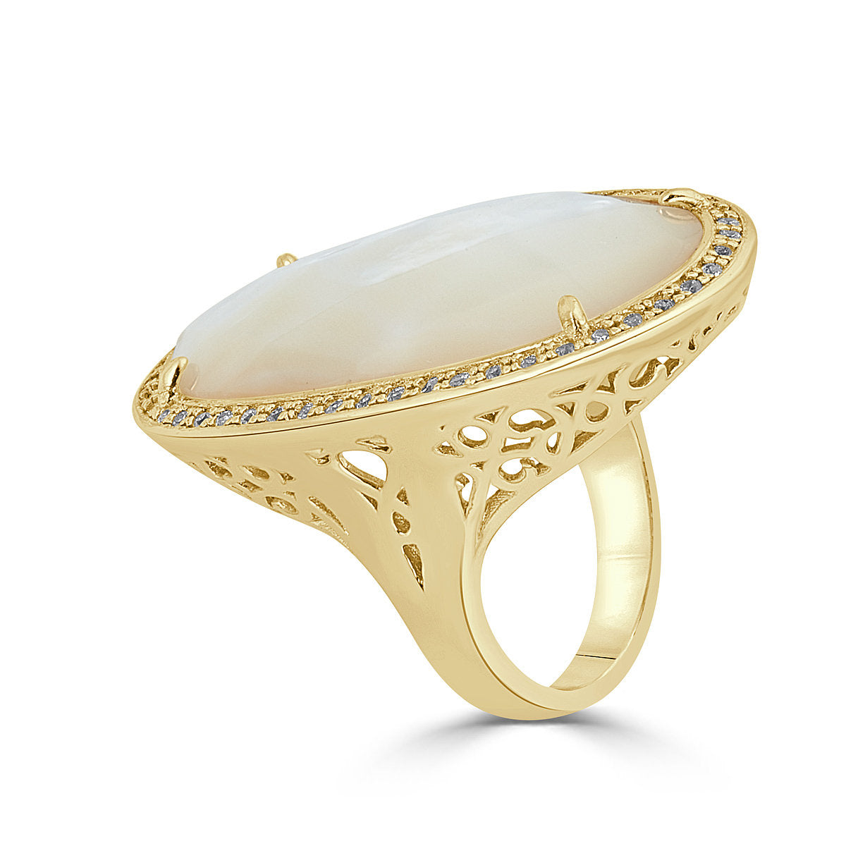 14K Gold Plated Natural Mother of Pearl With Opaque and White Zircon Ring by Joy & Rachel