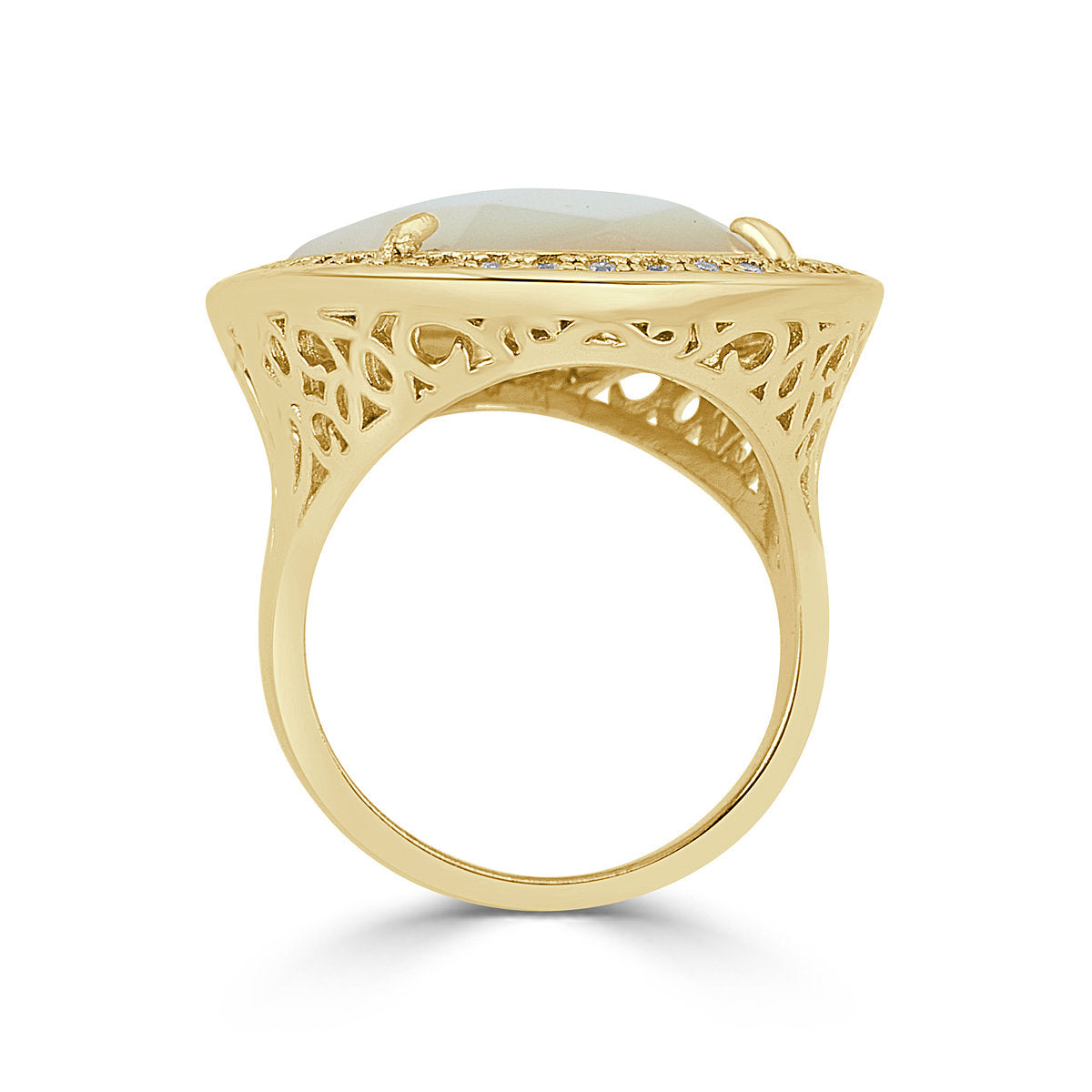 14K Gold Plated Natural Mother of Pearl With Opaque and White Zircon Ring by Joy & Rachel