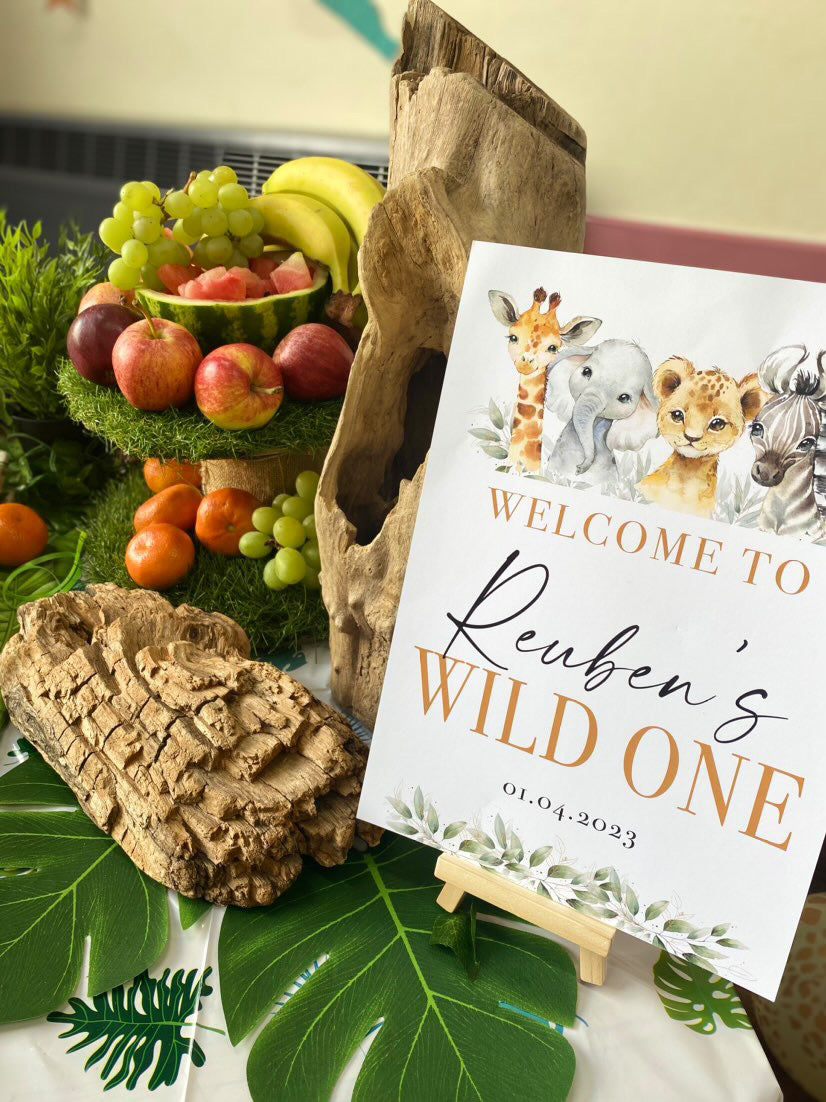 Wild One Any Name & Date Wild Safari Animals Birthday Party Decor Print by WinsterCreations™ Official Store