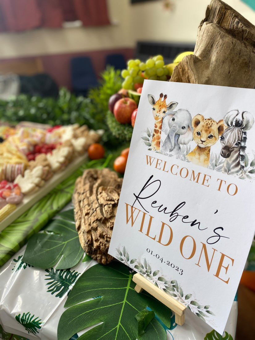 Wild One Any Name & Date Wild Safari Animals Birthday Party Decor Print by WinsterCreations™ Official Store