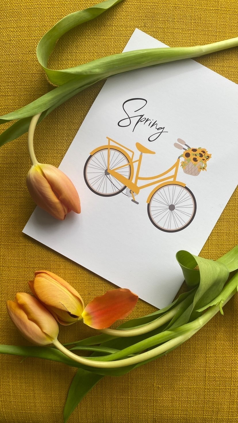 Spring Yellow Bike Spring Seasonal Wall Home Decor Print by WinsterCreations™ Official Store