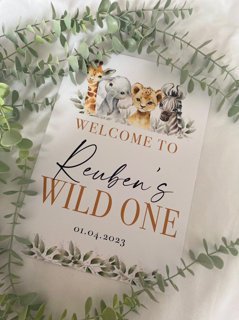 Wild One Any Name & Date Wild Safari Animals Birthday Party Decor Print by WinsterCreations™ Official Store