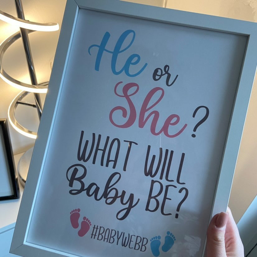 He Or She? What Will Baby Be? Custom #Last Name Baby Announcement Unisex Simple Room Wall Decor Print by WinsterCreations™ Official Store