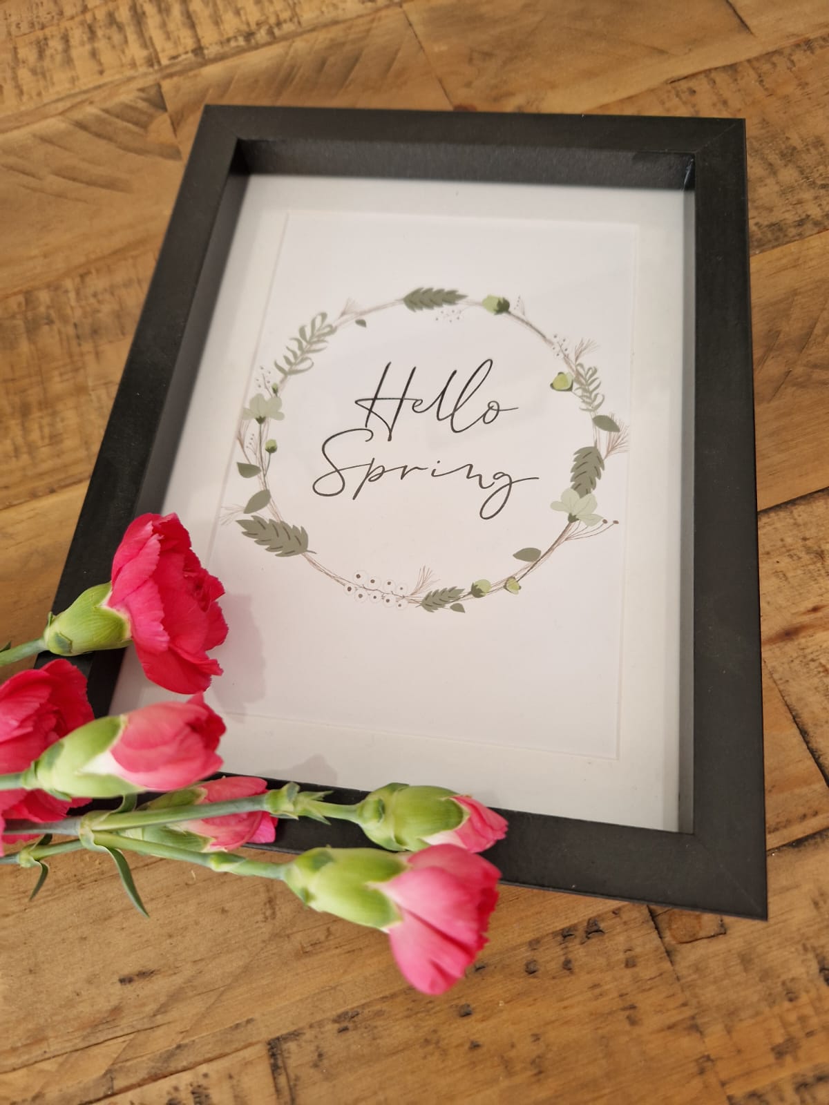 Hello Spring Green Floral Wreath Spring Seasonal Wall Home Decor Print by WinsterCreations™ Official Store