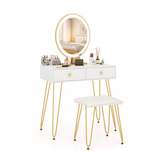 Industrial Makeup Dressing Table with 3 Lighting Modes-White