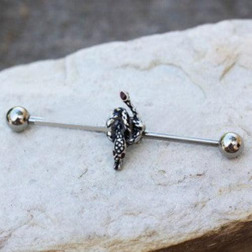 316L Stainless Steel Rattlesnake Industrial Barbell by Fashion Hut Jewelry - Vysn