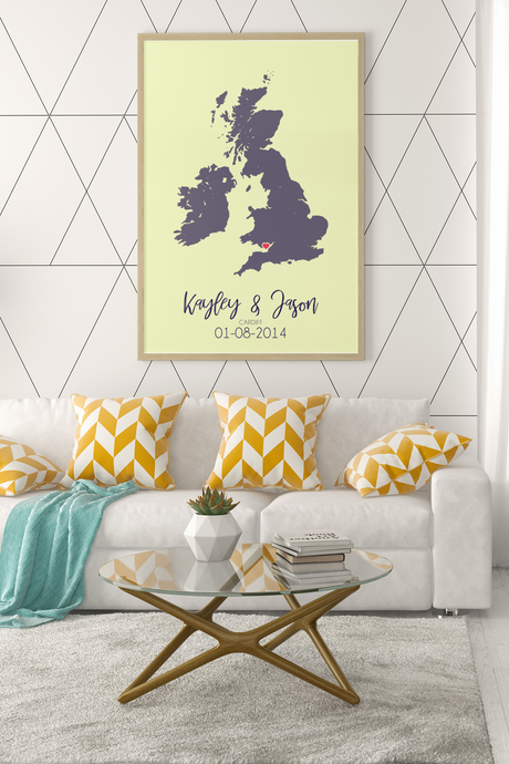 Couples United Kingdom Map with Special Dates & Heart Personalised 2022 Wall Decor Print with 10 New Styles by WinsterCreations™ Official Store