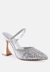 iris glitter diamante embellished spool heel sandals by London Rag