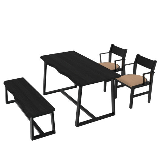 4-Person Dining Table Set with Chairs and Bench-Irregular Design-Black-Brown