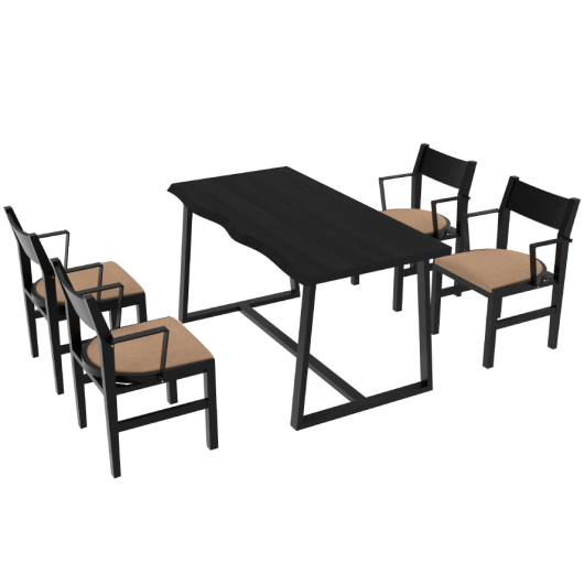 4-Person Dining Table Set with Chairs and Bench-Irregular Design-Black-Brown-4